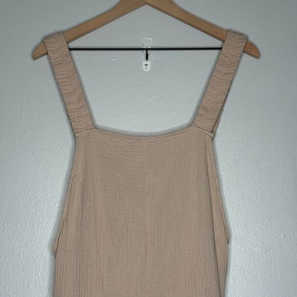 Ces Femme Womens Gauze Shortalls Romper Medium Beige Minimalist Summer Brunch - Picture 5 of 9